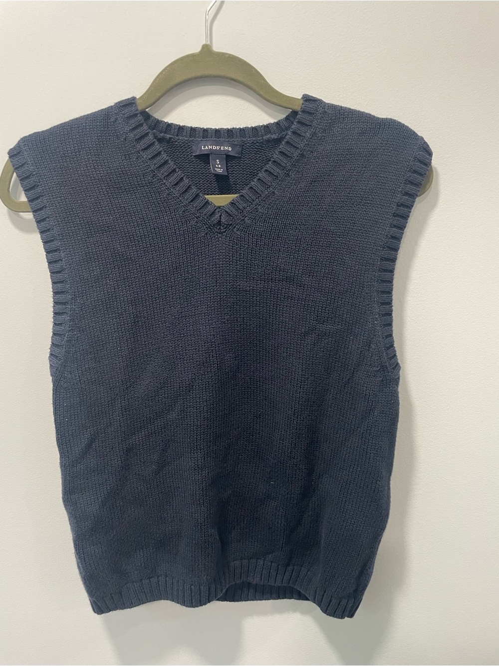 Vintage Lands' End Navy V-Neck Sweater Vest 100% Cotton